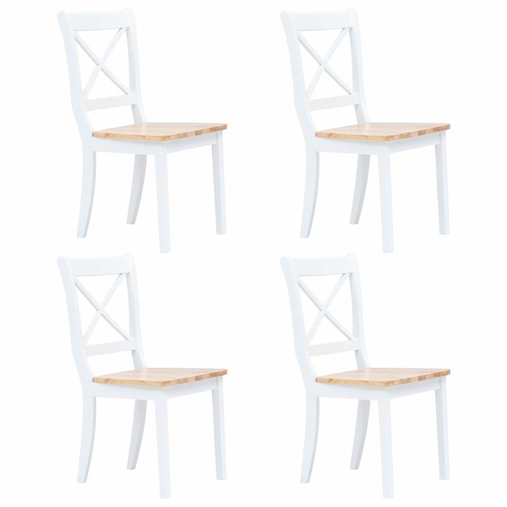 vidaXL Dining Chairs 4 pcs White and Light Wood Solid Rubber Wood 1