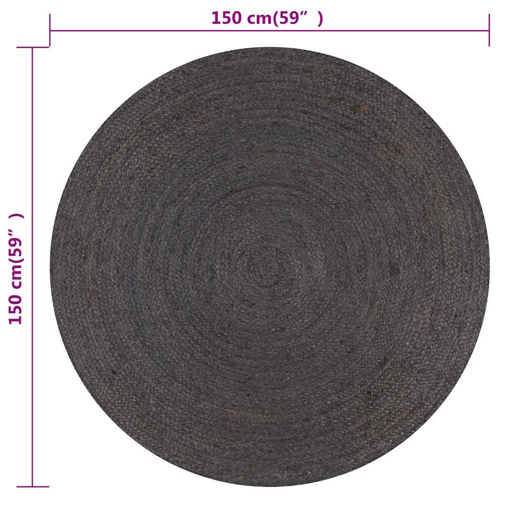vidaXL Area Rug | Dark grey | Jute | 150 cm Diameter | Durable | Area Rug 6