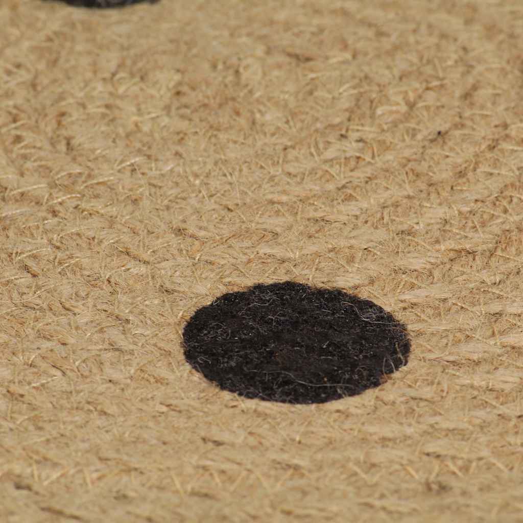 vidaXL Area Rug | Natural and black polka dot | Jute | 120 cm diameter | Durable 5