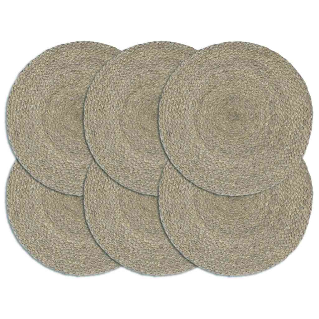 vidaXL Placemat | Set of 6 | Grey | Jute | 38 cm diameter | Non-slip | Placemat 1