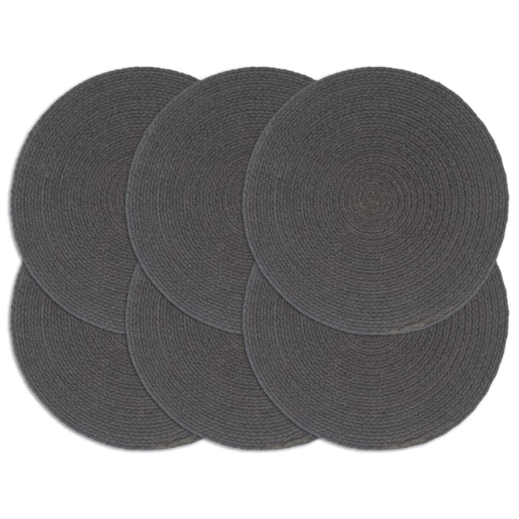 vidaXL Placemat | Set of 6 | Dark grey | 100% Cotton | 38 cm diameter | Non-slip 1