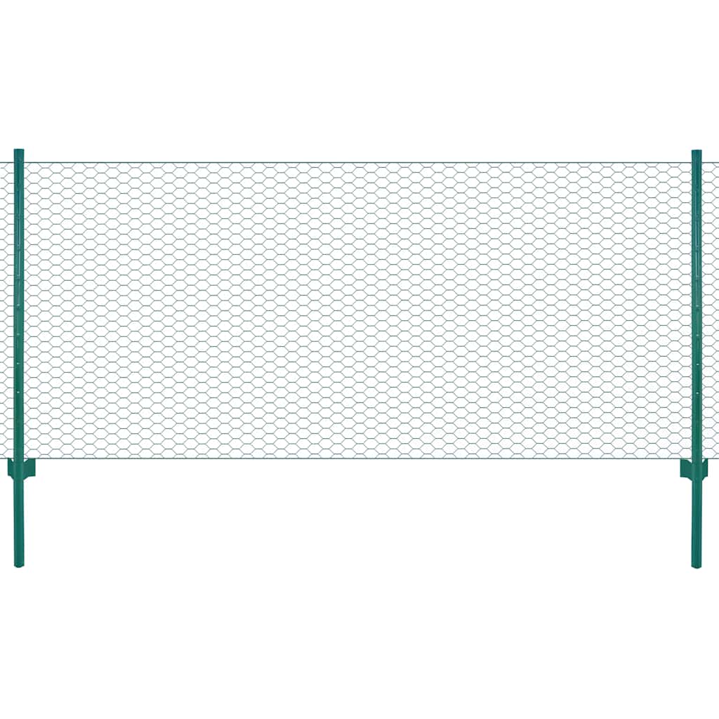vidaXL Wire Mesh Fence with Posts Steel 25x0.5 m Green 1