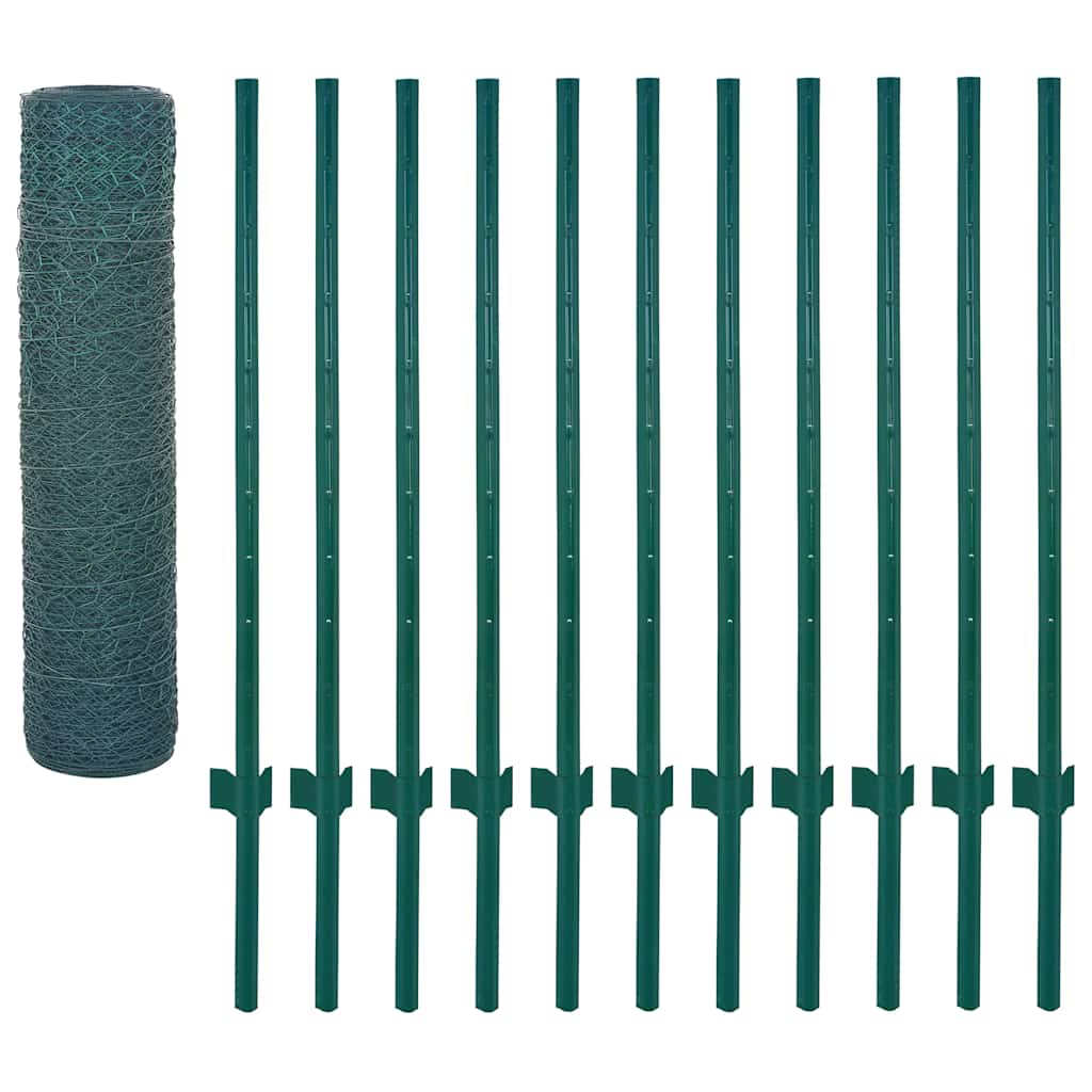 vidaXL Wire Mesh Fence with Posts Steel 25x0.5 m Green 3