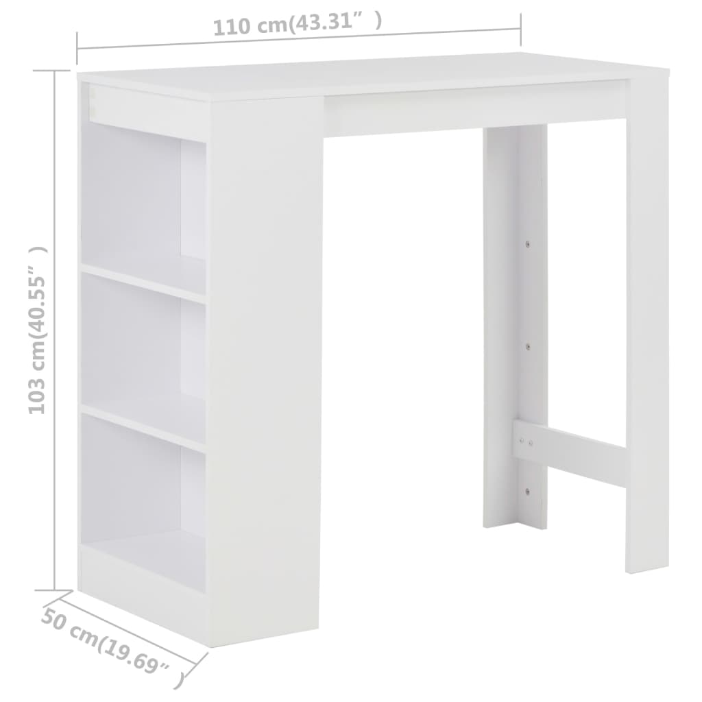 vidaXL Bar Table with Shelf White 110x50x103 cm 6