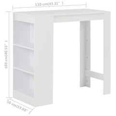 vidaXL Bar Table with Shelf White 110x50x103 cm 6