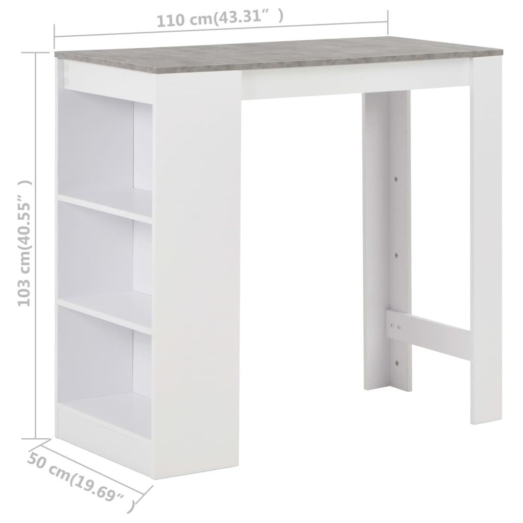 vidaXL Bar Table with Shelf White 110x50x103 cm 6
