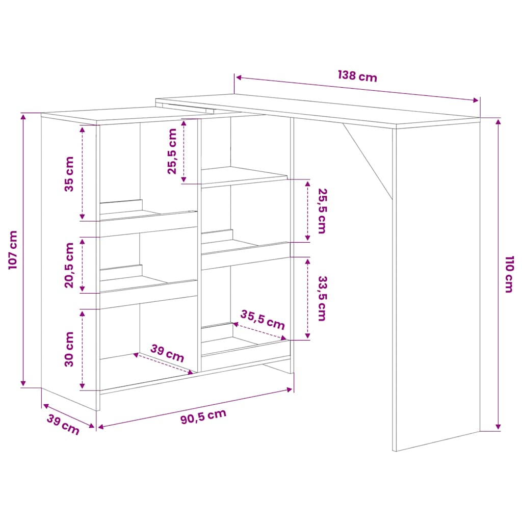vidaXL Bar Table with Moveable Shelf White 138x39x110 cm 6