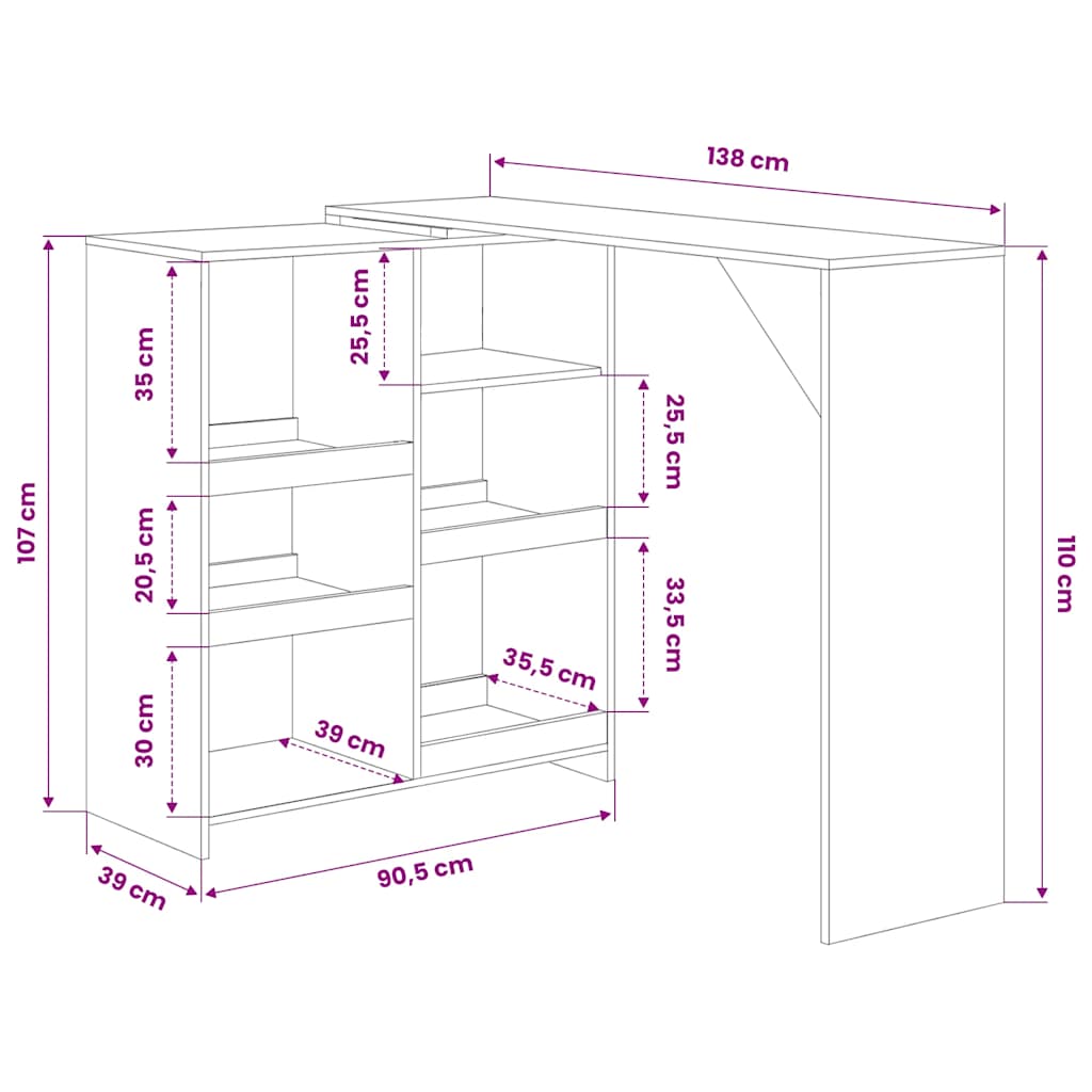 vidaXL Bar Table with Moveable Shelf Oak 138x39x110 cm 6