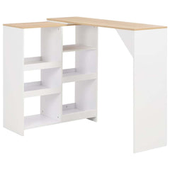 Bar Table with Moveable Shelf 138x39x110 cm White and brown