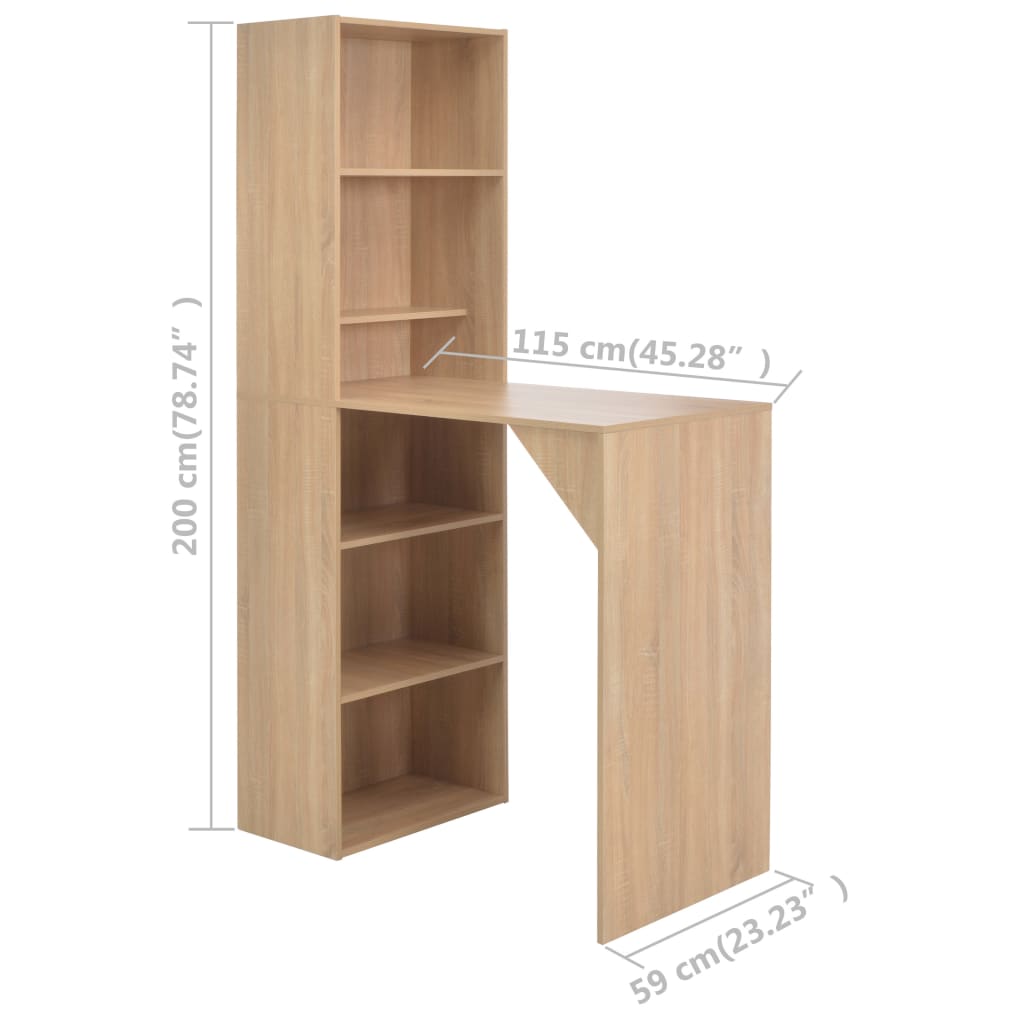 vidaXL Bar Table with Cabinet Oak 115x59x200 cm 6