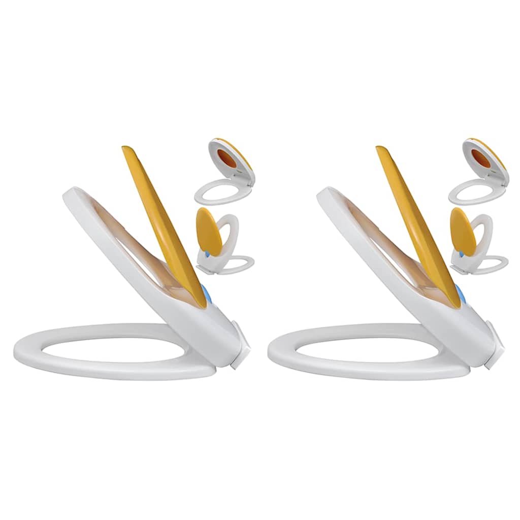 vidaXL Toilet Seats with Soft Close Lids 2 pcs Plastic White and Yellow 1