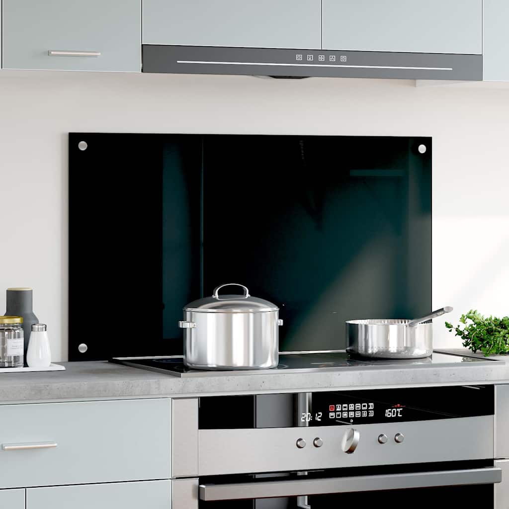 vidaXL Kitchen Backsplash Black 90 x 50 cm Tempered Glass 3