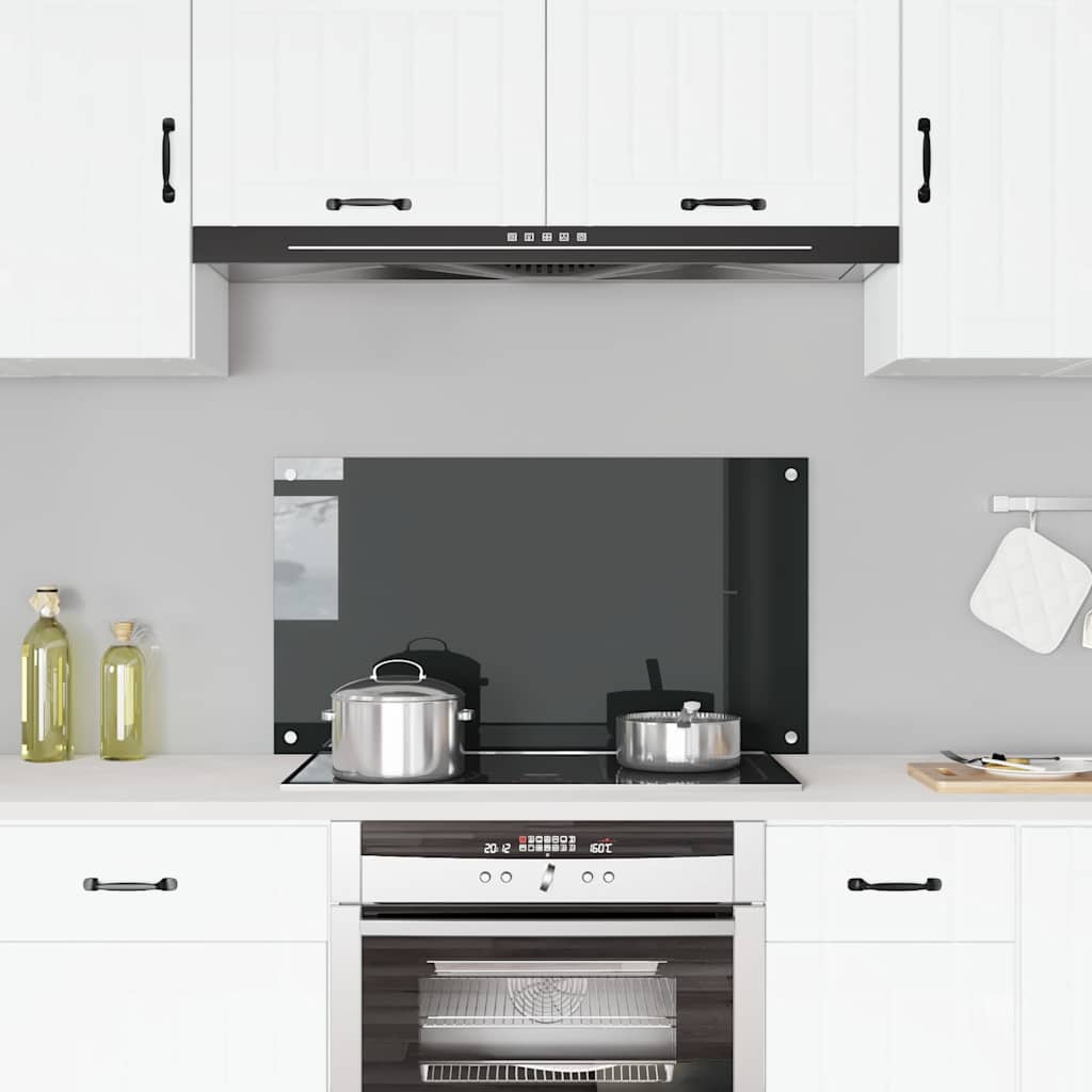 vidaXL Kitchen Backsplash Black 90 x 50 cm Tempered Glass 1