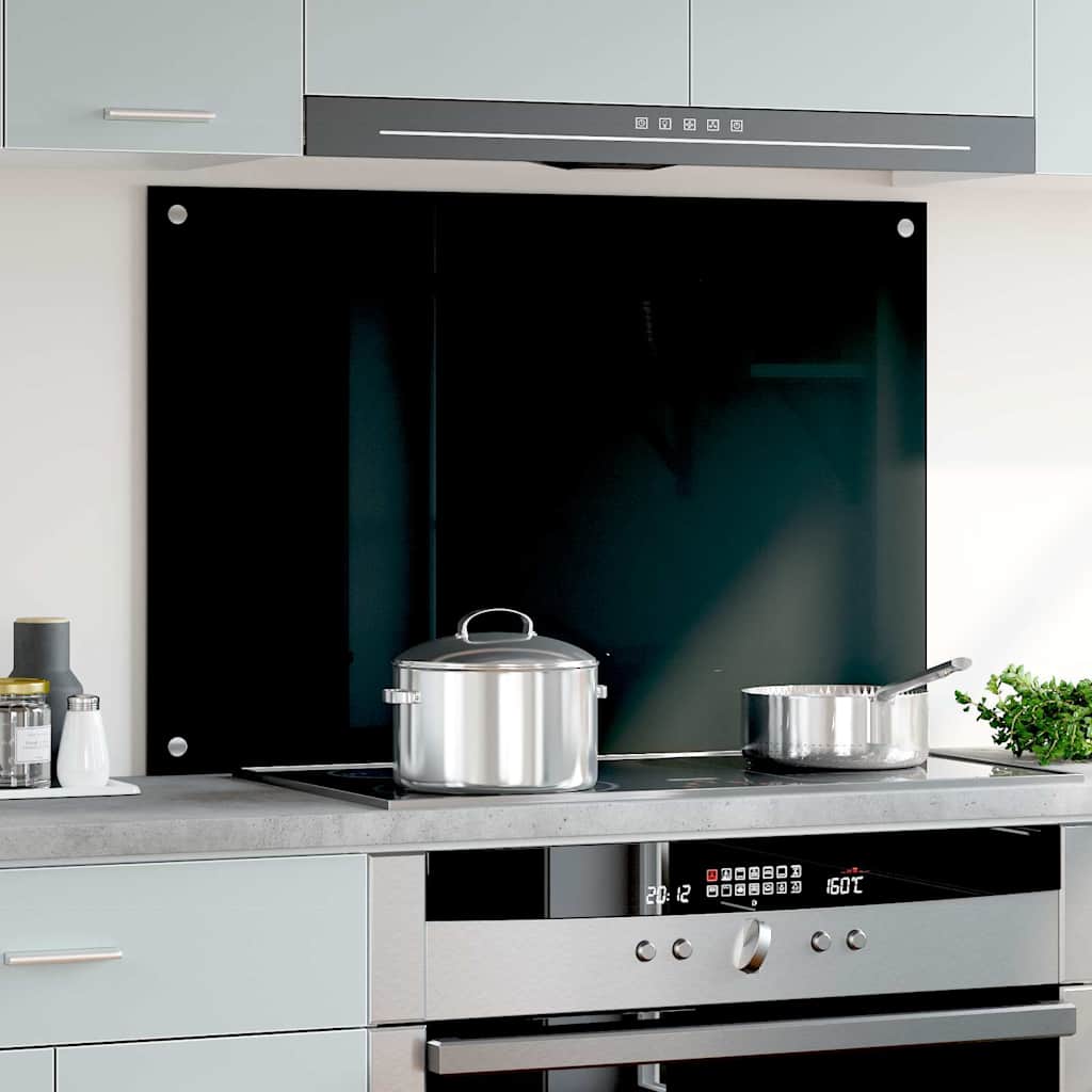vidaXL Kitchen Backsplash Black 90 x 60 cm Tempered Glass 3