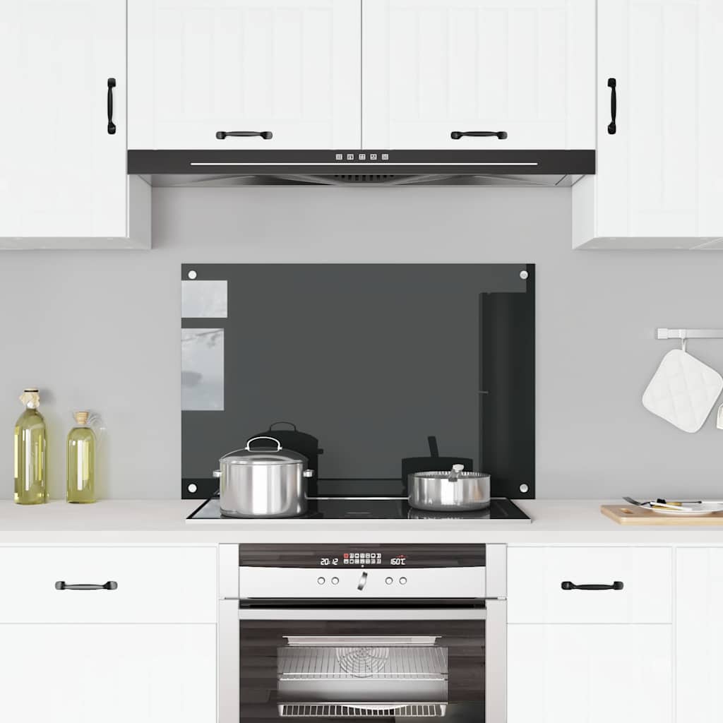 vidaXL Kitchen Backsplash Black 90 x 60 cm Tempered Glass 1