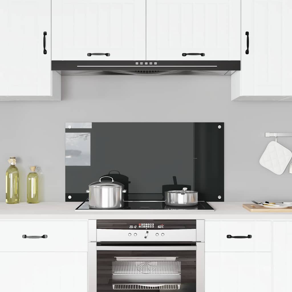 vidaXL Kitchen Backsplash Black 100 x 50 cm Tempered Glass 1