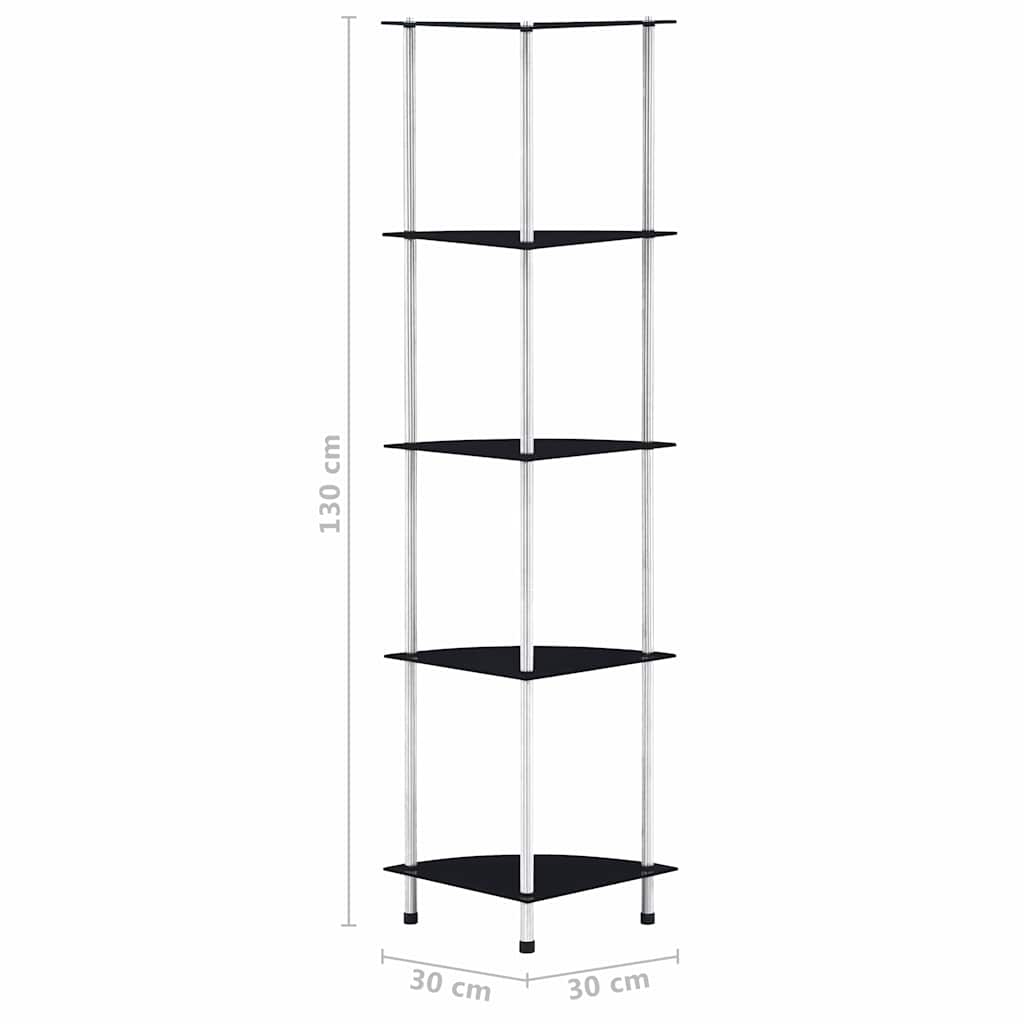 vidaXL 5-Tier Shelf Black 30x30x130 cm Tempered Glass 6