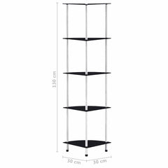 vidaXL 5-Tier Shelf Black 30x30x130 cm Tempered Glass 6