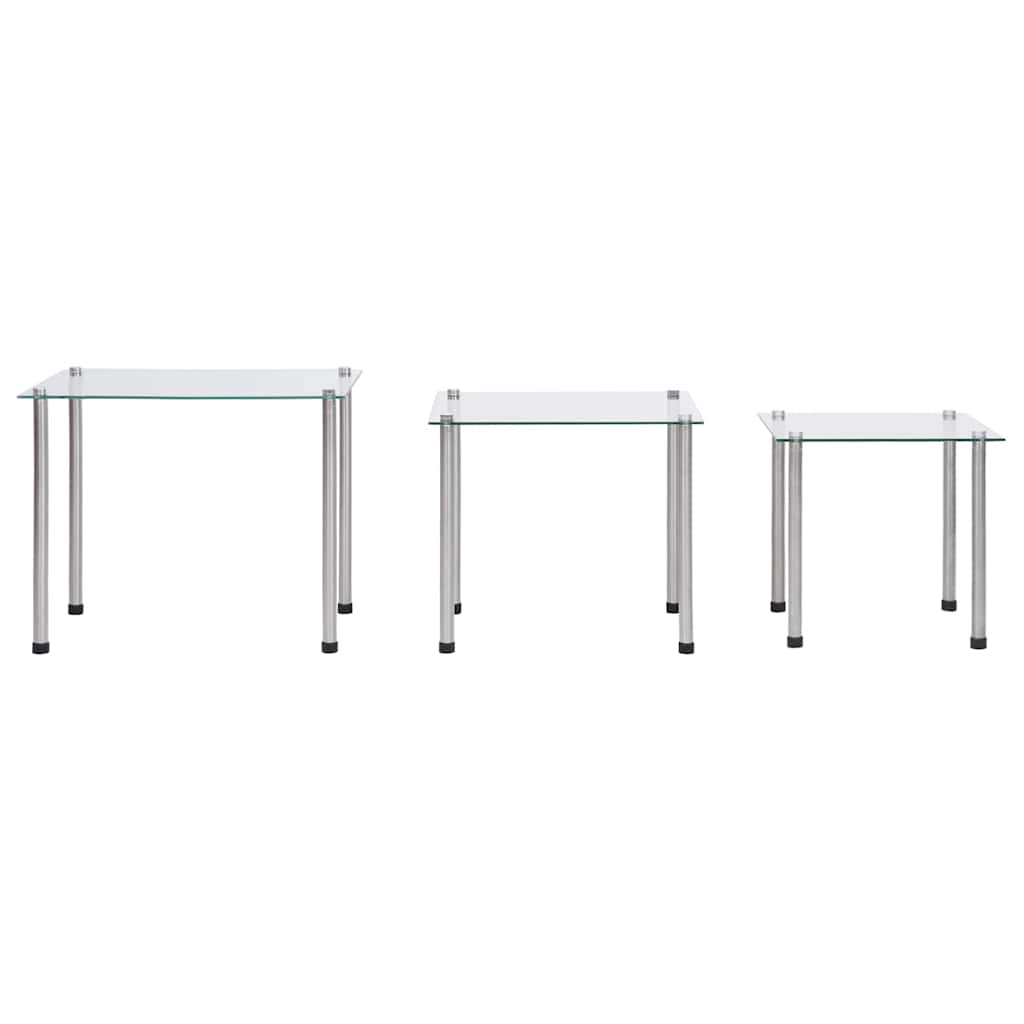 vidaXL Nesting Table | Set of 3 | Transparent | Tempered glass, stainless steel 2