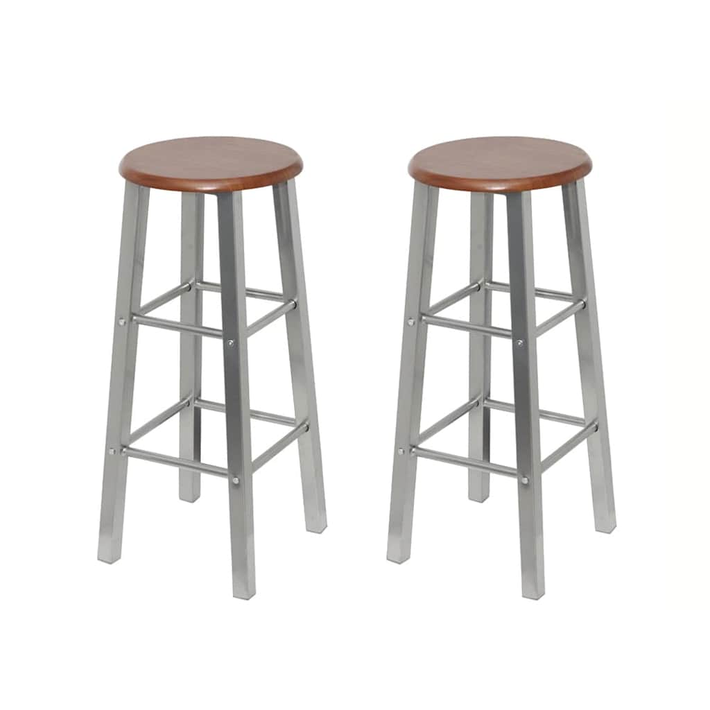 vidaXL Bar Stool | Set of 2 | Brown and Silver | Steel Frame with MDF Seat 1