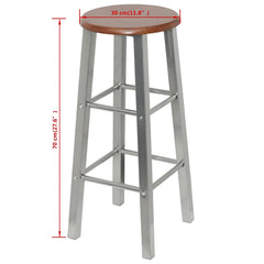 vidaXL Bar Stool | Set of 2 | Brown and Silver | Steel Frame with MDF Seat 4