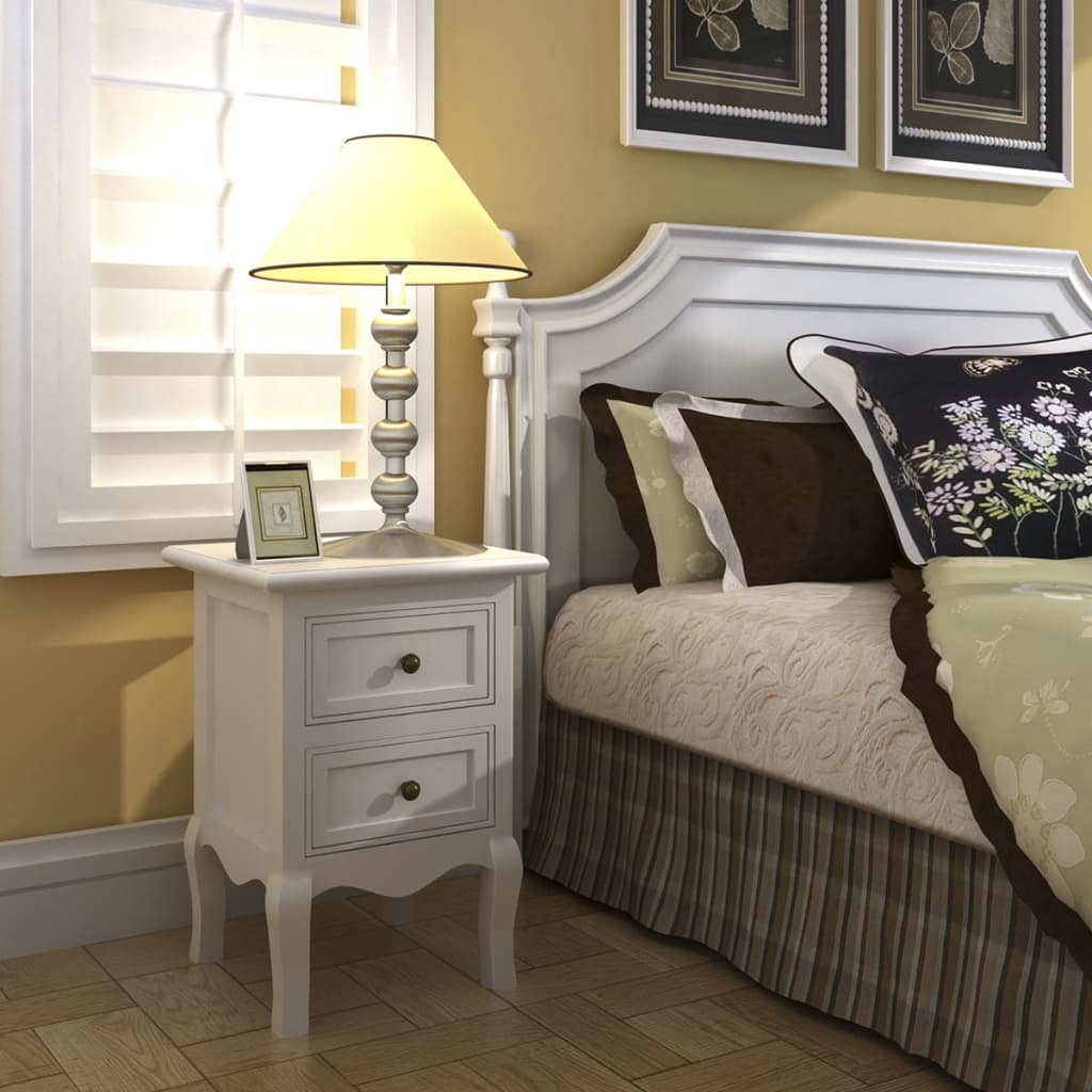 vidaXL Nightstand with 2 Drawers MDF White 2
