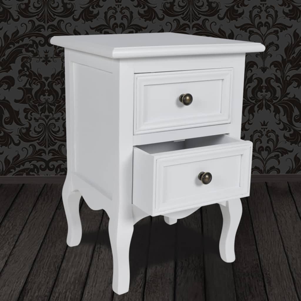 vidaXL Nightstand with 2 Drawers MDF White 3
