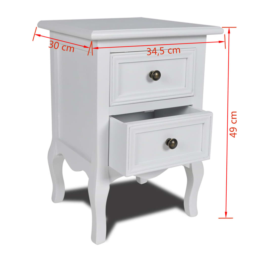 vidaXL Nightstand with 2 Drawers MDF White 6