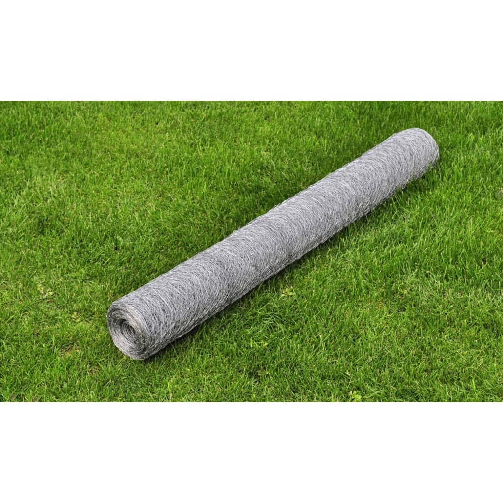 vidaXL Chicken Wire Fence Galvanised Steel 25x1 m Silver 1