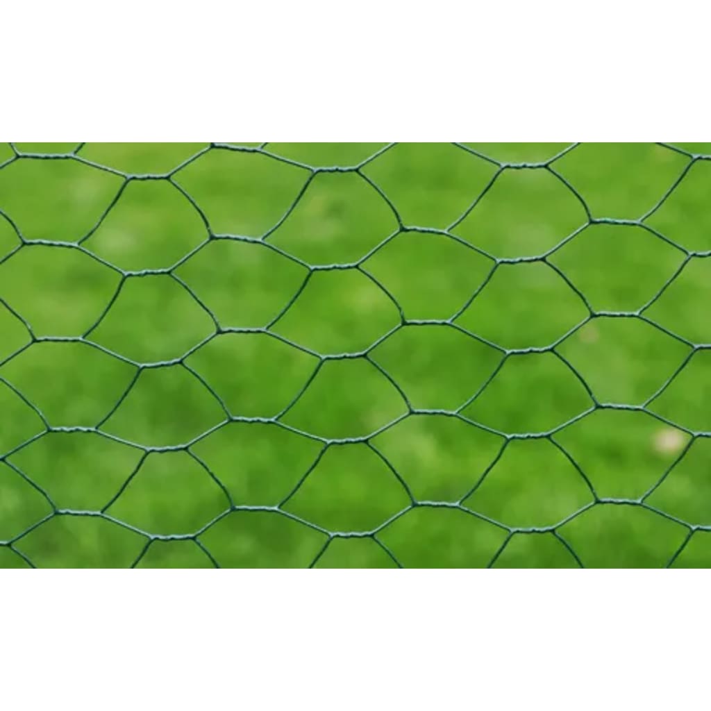 vidaXL Chicken Wire Fence with PVC Coating 25x1 m Green 3