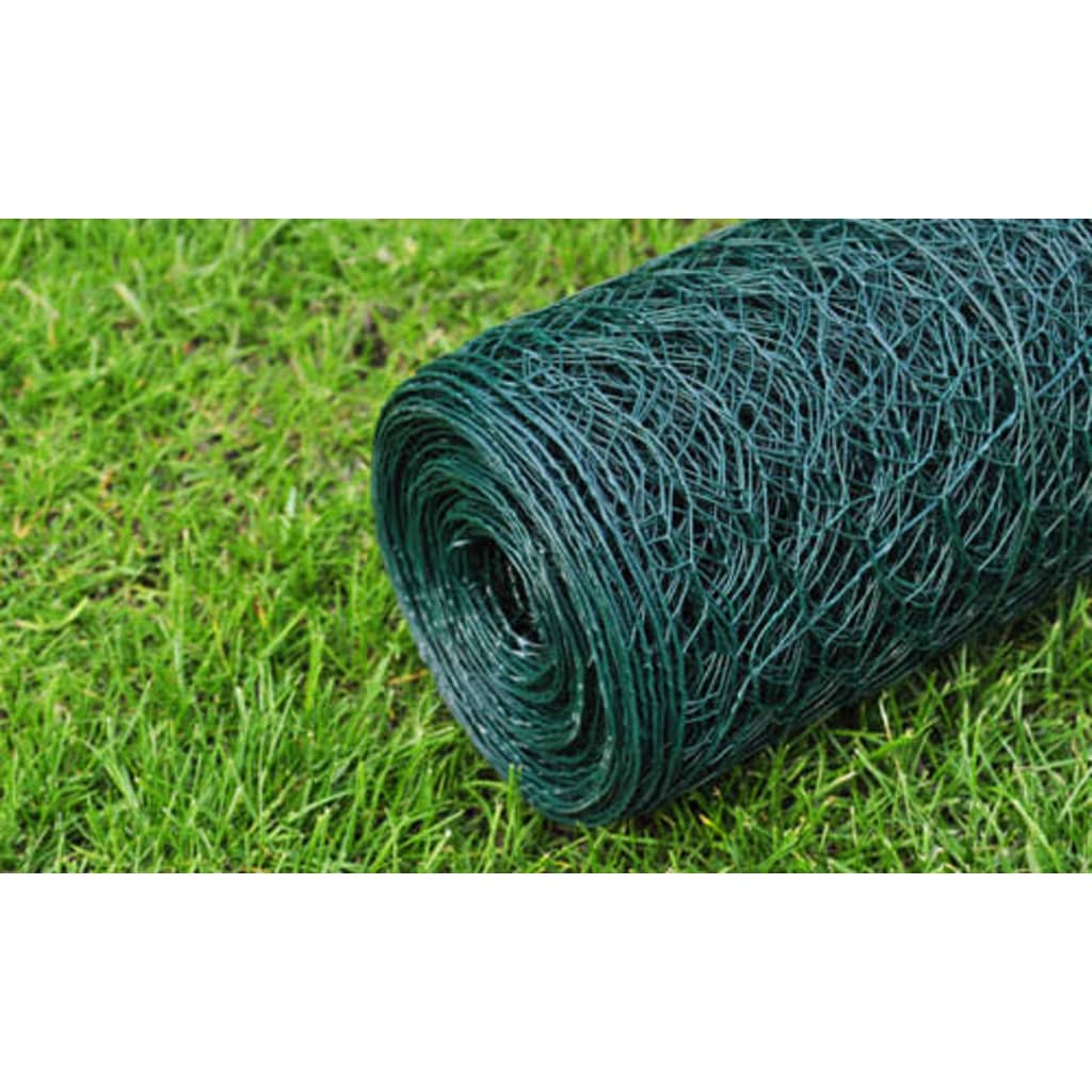 vidaXL Chicken Wire Fence with PVC Coating 25x1 m Green 4