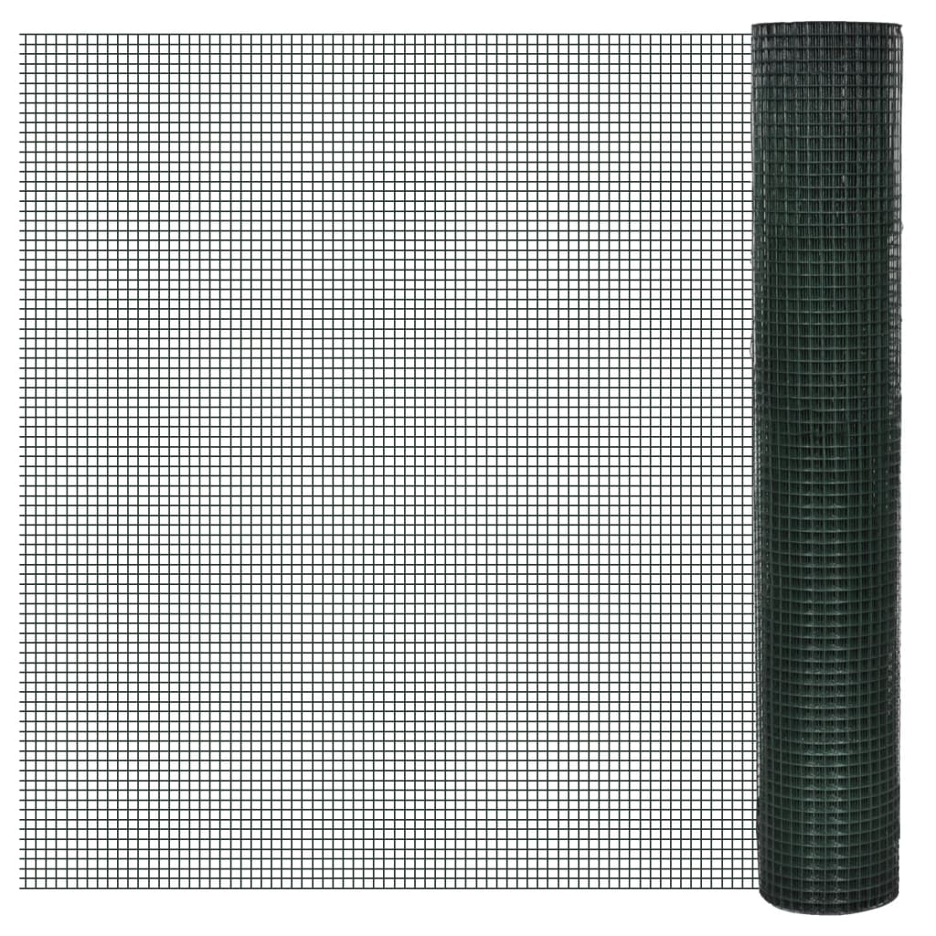 vidaXL Chicken Wire Fence Galvanised with PVC Coating 25x1 m Green 1