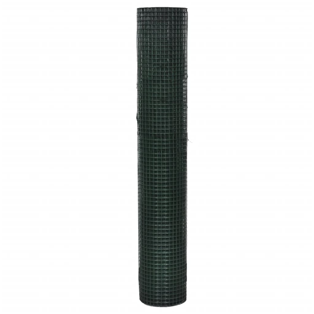 vidaXL Chicken Wire Fence Galvanised with PVC Coating 25x1 m Green 2