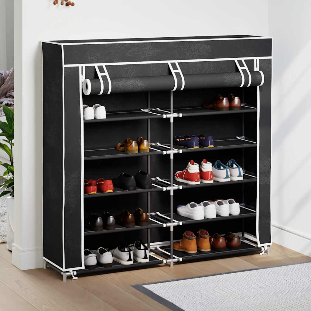 vidaXL Fabric Shoe Cabinet with Cover 115 x 28 x 110 cm Black 3