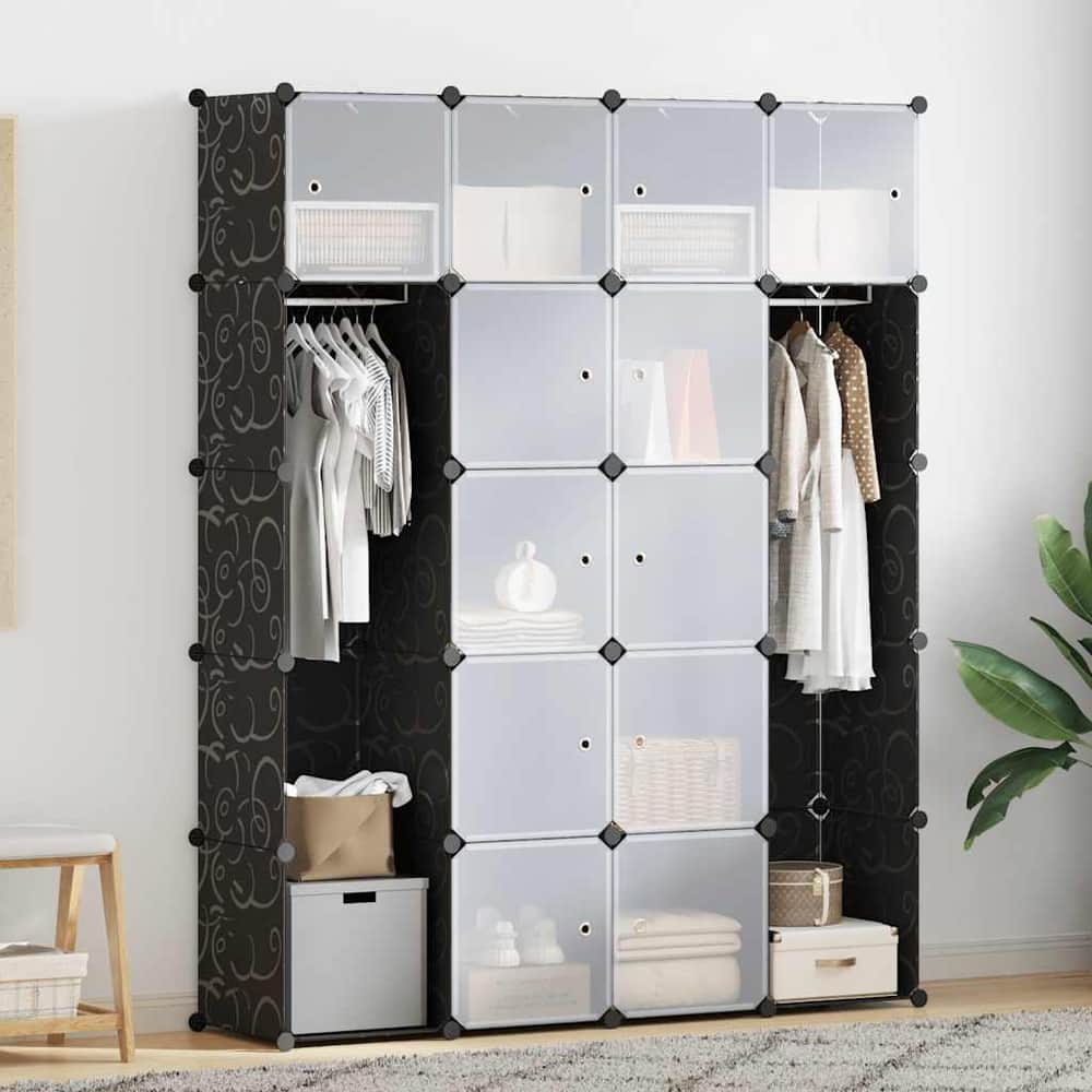 Modular Cabinet with 37 x 146 x 180,5 cm Black and white 14 compartments