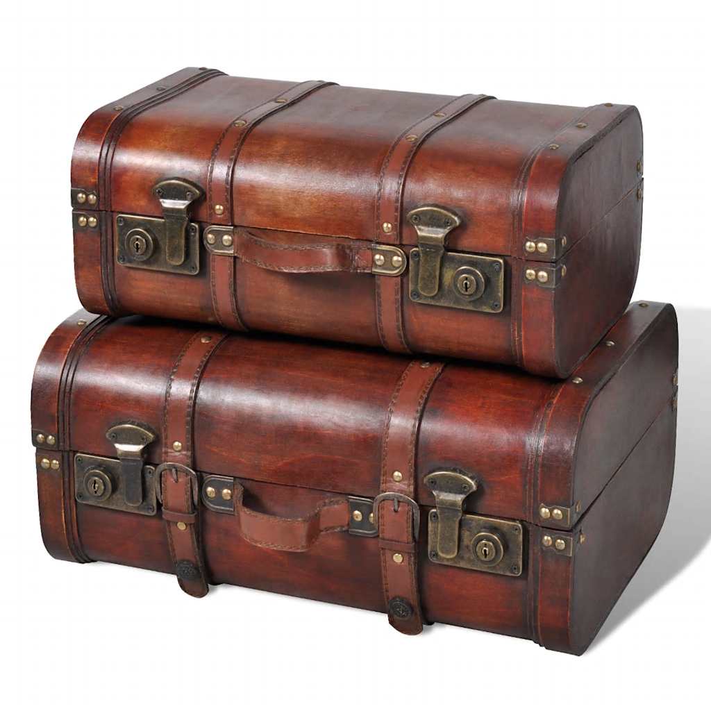 vidaXL Wooden Treasure Chest 2 pcs Vintage Brown 1