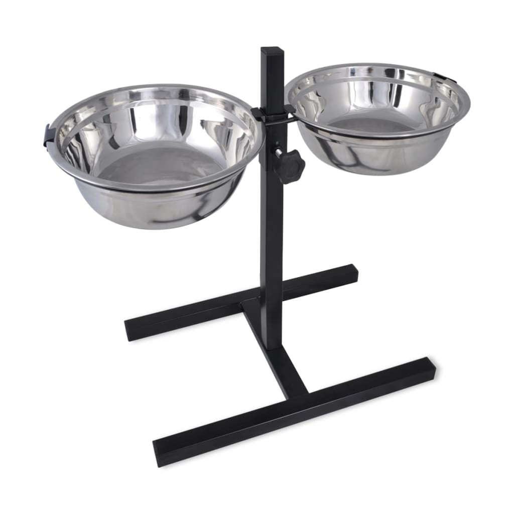 vidaXL Adjustable Double Diner Pet Dog Feeding Stand & 2 x 4.1L Stainless Steel Bowls 1