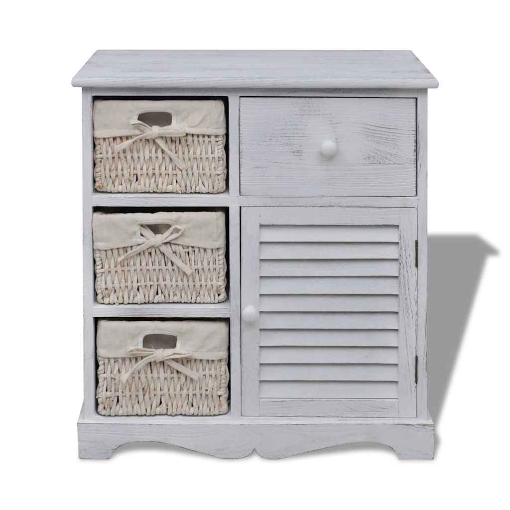 Wooden Cabinet 3 Left Weaving Baskets White, image 2