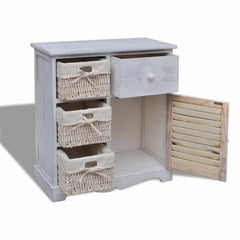 Wooden Cabinet 3 Left Weaving Baskets White, image 3
