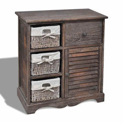 Wooden Cabinet 3 Left Weaving Baskets Brown 60 cm 63 cm 30 cm