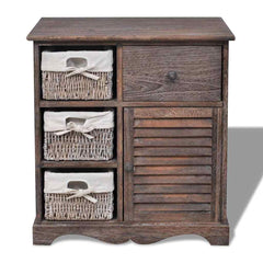 Wooden Cabinet 3 Left Weaving Baskets Brown, image 2