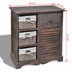 Wooden Cabinet 3 Left Weaving Baskets Brown, image 6
