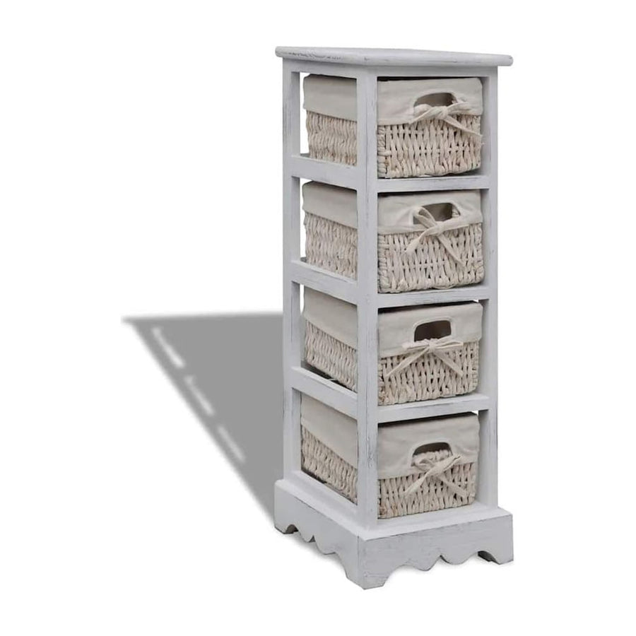 Wooden Storage Rack 4 Weaving Baskets White