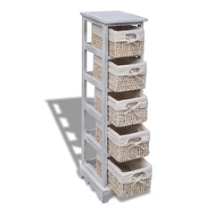 Wooden Storage Rack 5 Weaving Baskets White, image 3