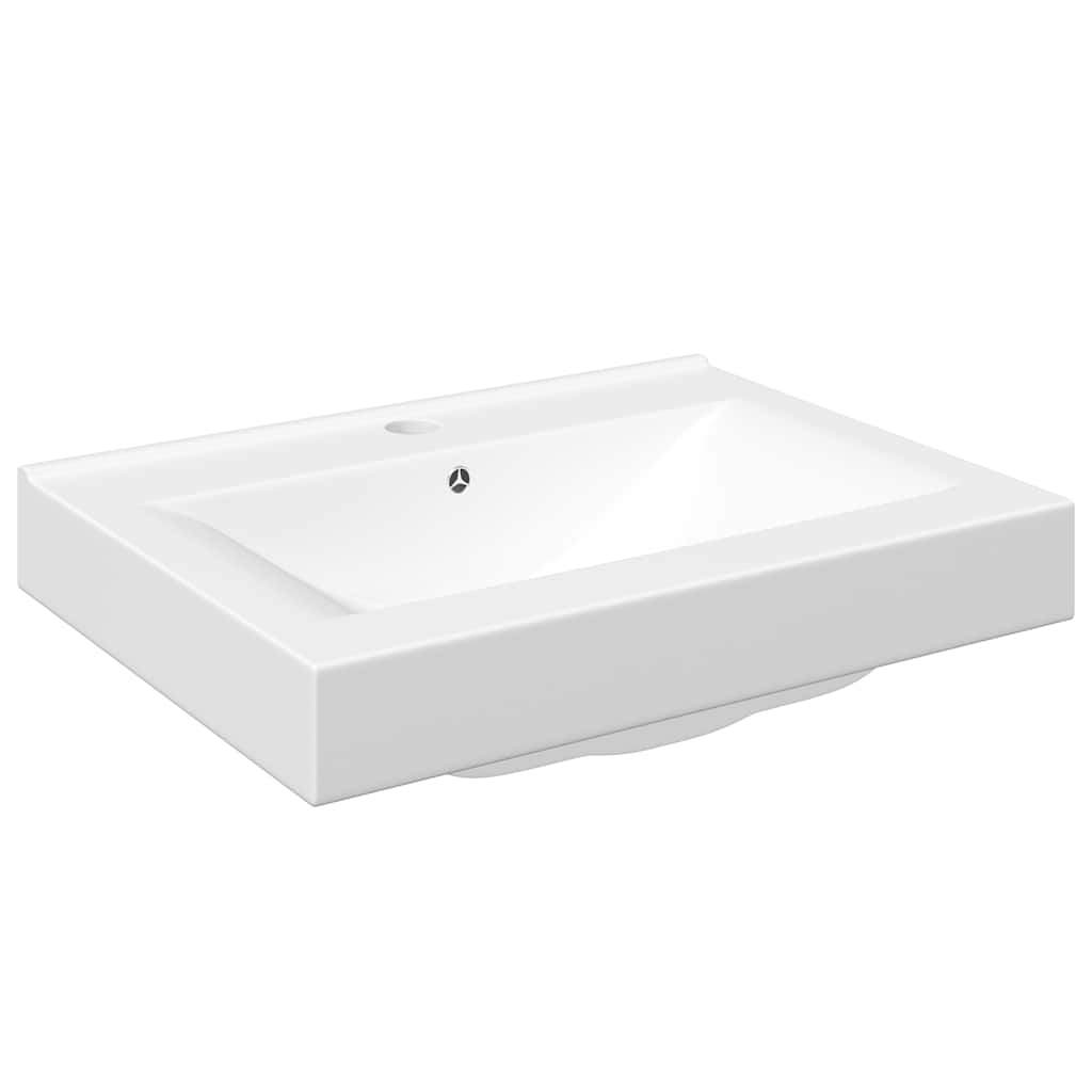 Luxury Ceramic Basin Rectangular Sink with Faucet Hole 60 x 46 cm White