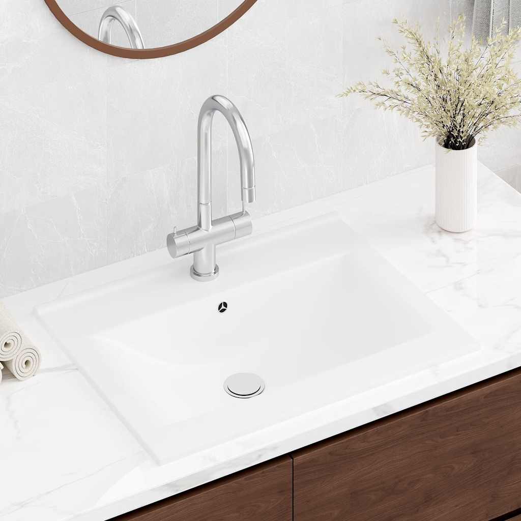 Luxury Ceramic Basin Rectangular Sink with Faucet Hole 60 x 46 cm White