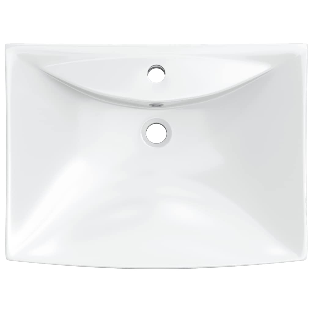 Luxury Ceramic Basin Rectangular with Overflow & Faucet Hole White