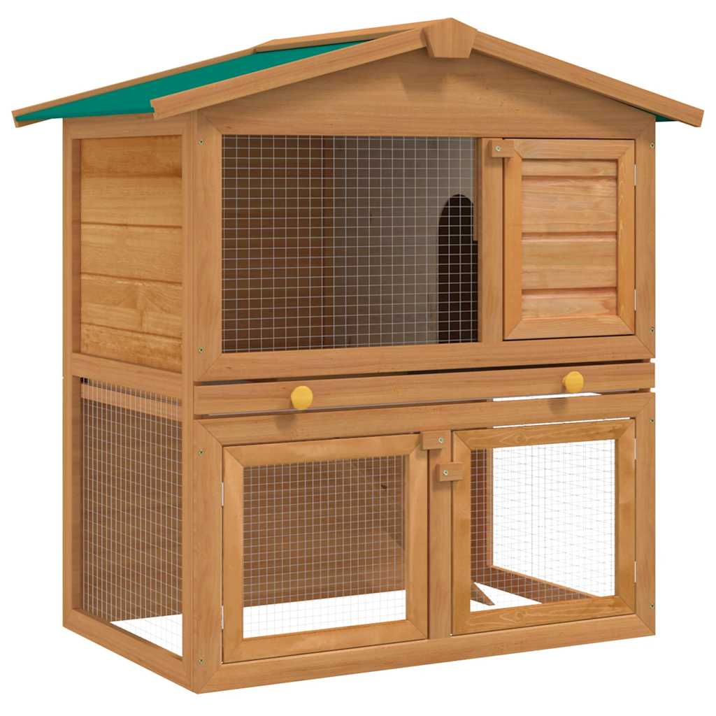 Outdoor Rabbit Hutch 3 Doors Wood Brass