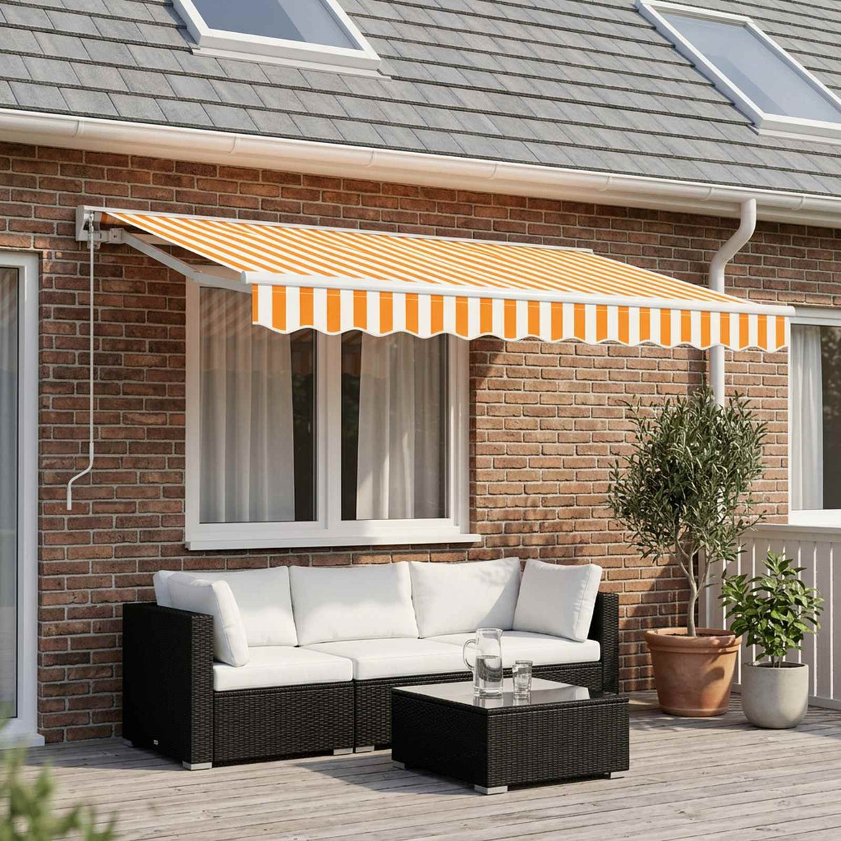 Awning Canopy Replacement for 3x2.5 m Polyester Drop 2.5 m Width 3 m Yellow and white