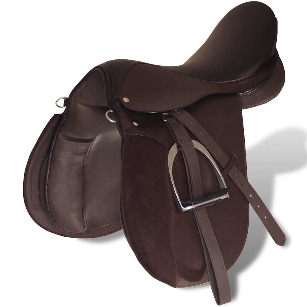 Horse Riding Saddle Set 16" Real Leather 5-in-1 Brown 18 cm